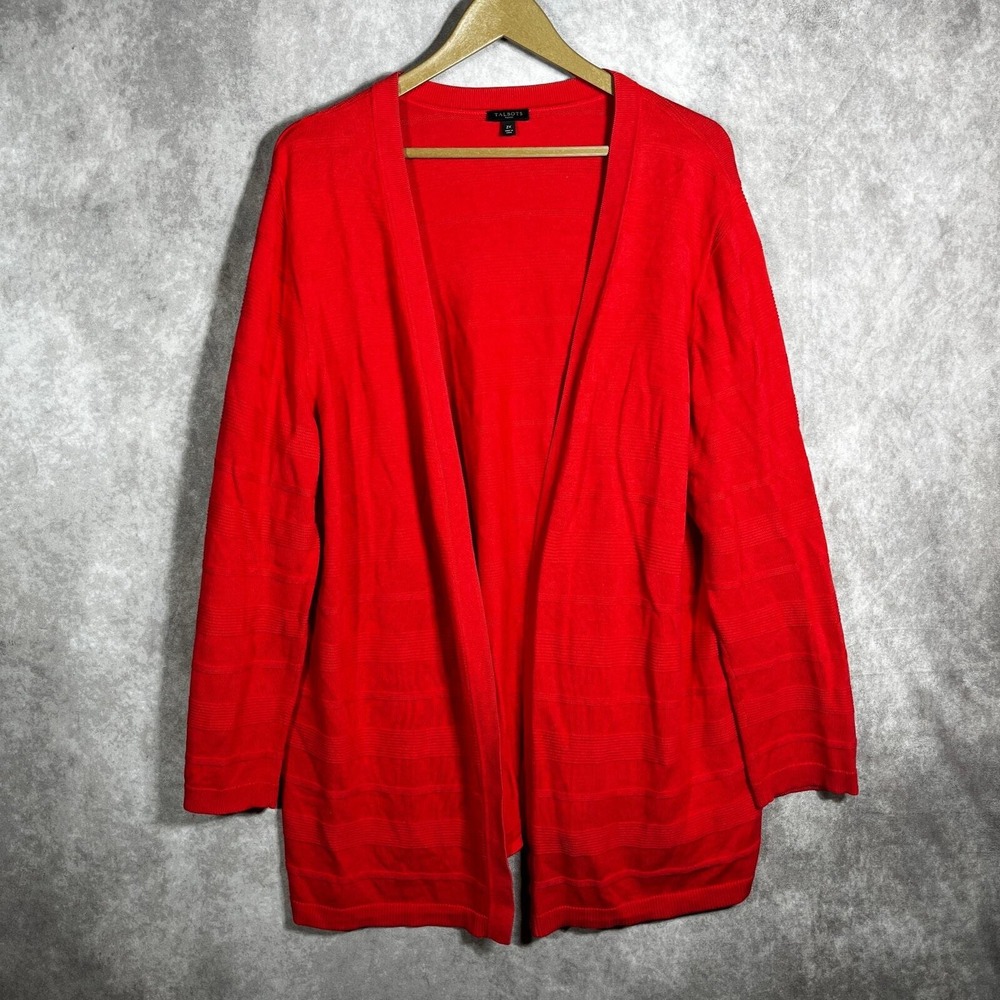 Talbots Cardigan Sweater Womens Size 3X Red Knit Long‎ Sleeves Open Front Casual